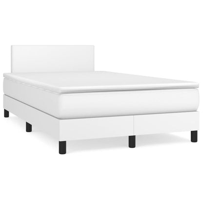 Cama box spring c/colchão/LED 120x190cm couro artificial branco