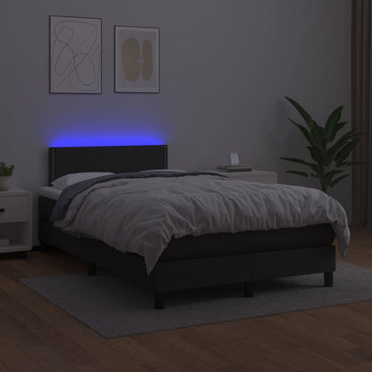 Cama box spring colchão e LED 120x190 cm couro artificial preto