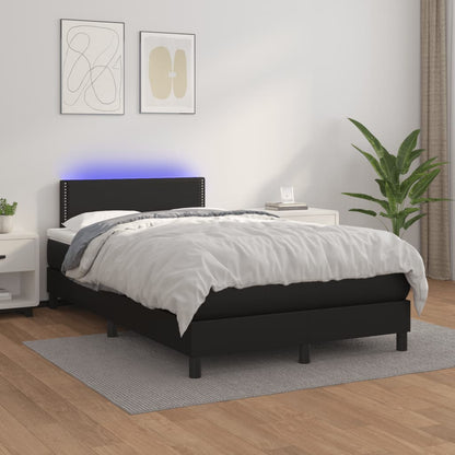 Cama box spring colchão e LED 120x190 cm couro artificial preto