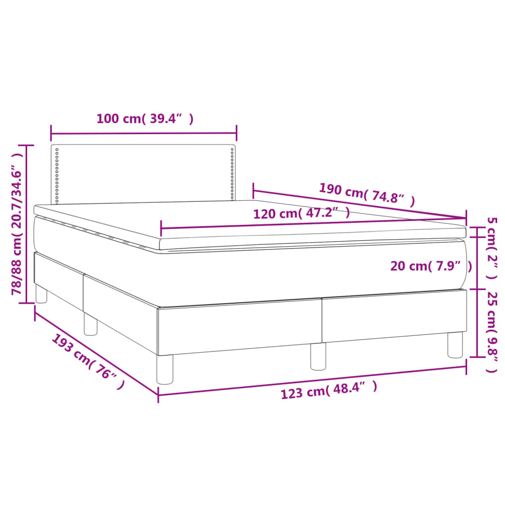 Cama box spring c/colchão/LED 120x190cm couro artif. cappuccino