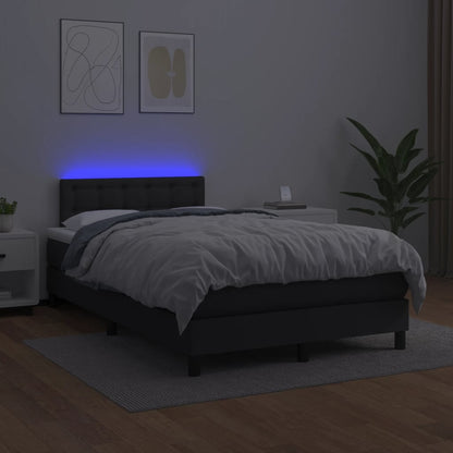 Cama box spring colchão e LED 120x190 cm couro artificial preto