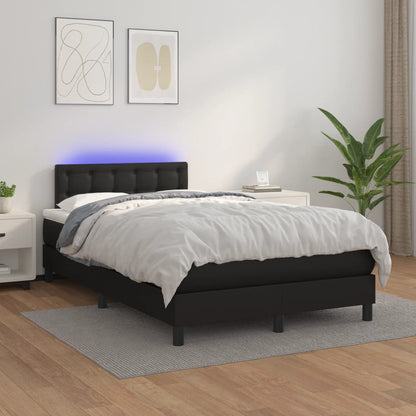 Cama box spring colchão e LED 120x190 cm couro artificial preto