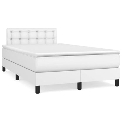 Cama box spring c/colchão/LED 120x190cm couro artificial branco