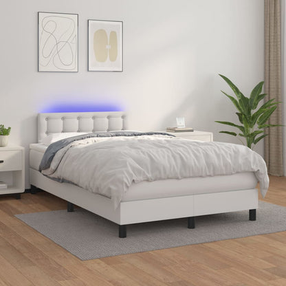 Cama box spring c/colchão/LED 120x190cm couro artificial branco