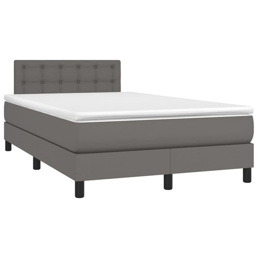 Cama box spring c/ colchão/LED 120x190cm couro artificial cinza