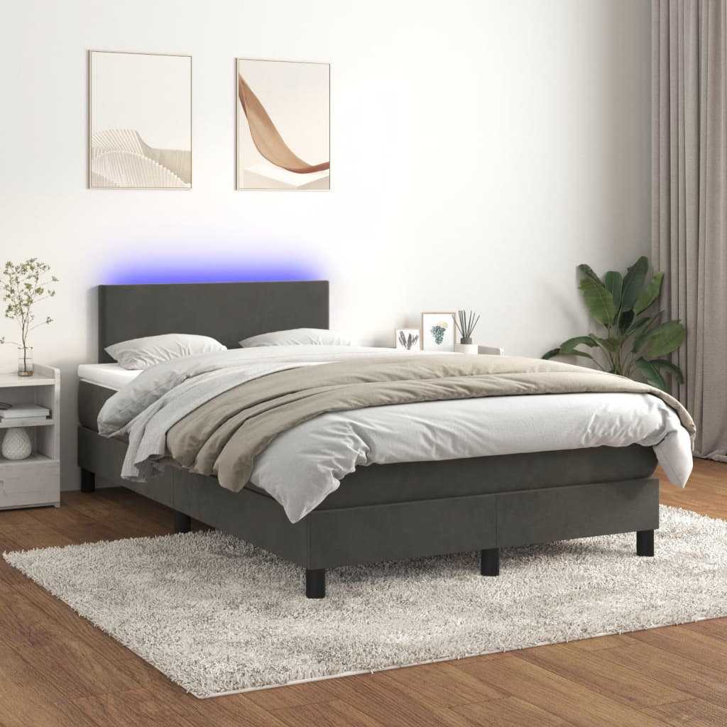 Cama box spring colchão LED 120x190cm couro artif. cinza-escuro