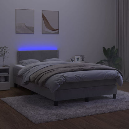 Cama box spring colchão LED 120x190 cm couro artif. cinza-claro