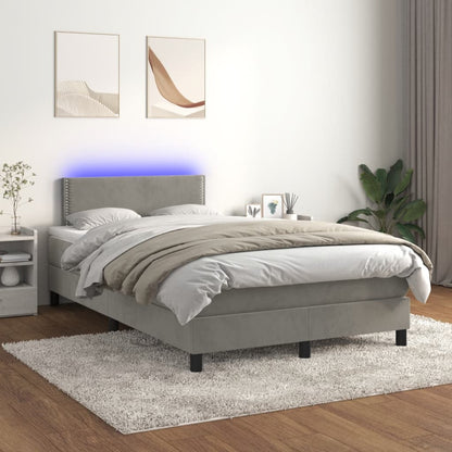 Cama box spring colchão LED 120x190 cm couro artif. cinza-claro