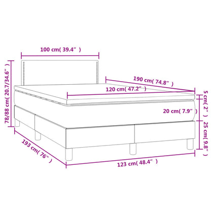 Cama box spring colchão LED 120x190cm couro artif. azul-escuro