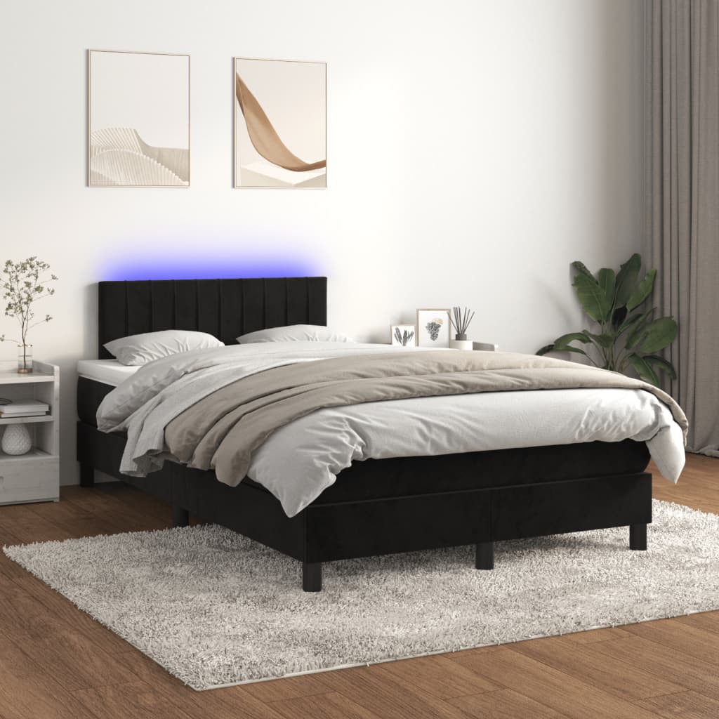 Cama box spring c/ colchão e LED 120x190 cm couro artif. preto