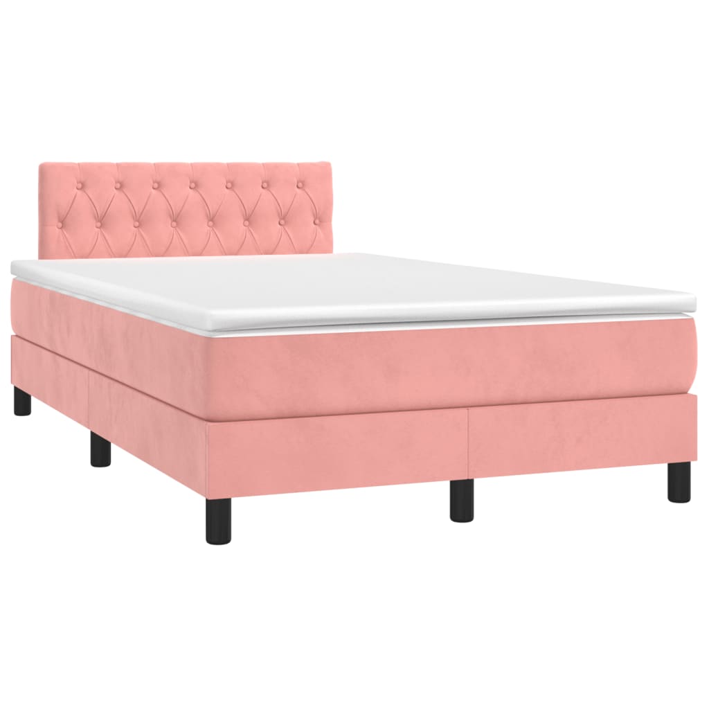 Cama box spring c/ colchão luzes e LED 120x190 cm veludo rosa