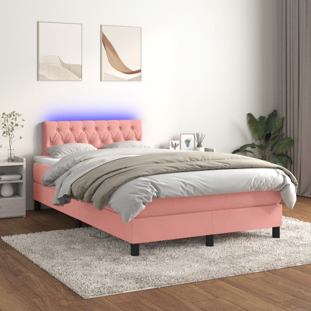 Cama box spring c/ colchão luzes e LED 120x190 cm veludo rosa