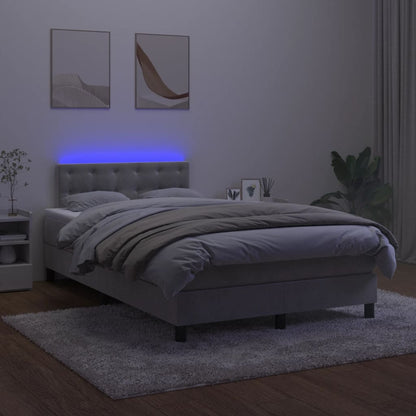 Cama box spring colchão LED 120x190 cm couro artif. cinza-claro