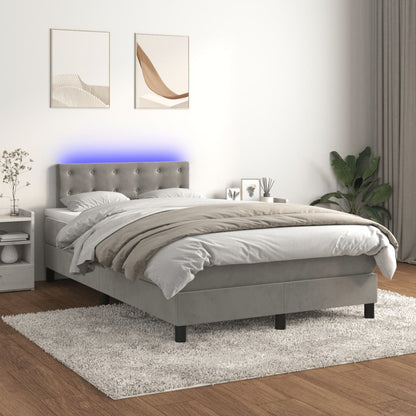 Cama box spring colchão LED 120x190 cm couro artif. cinza-claro