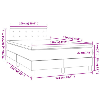 Cama box spring colchão LED 120x190 cm couro artif. cinza-claro