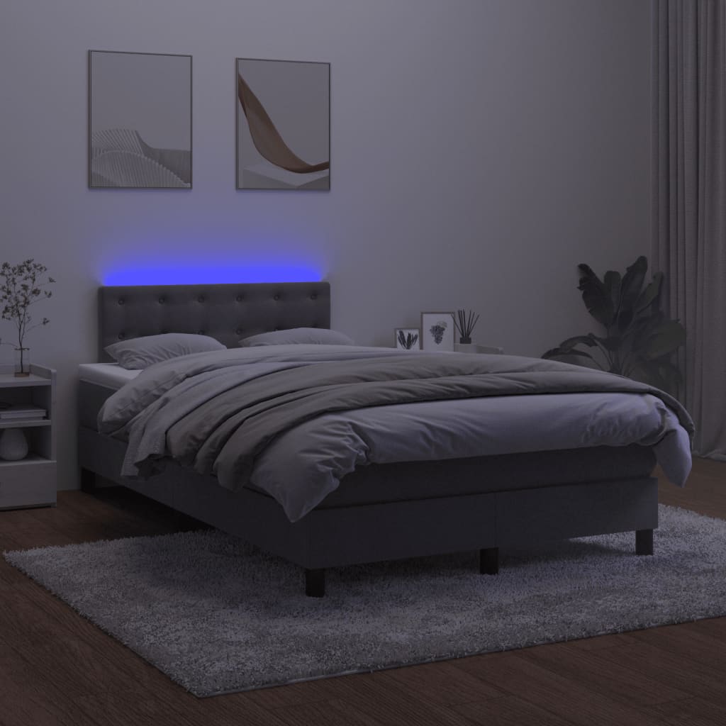 Cama box spring colchão LED 120x190cm couro artif. cinza-escuro