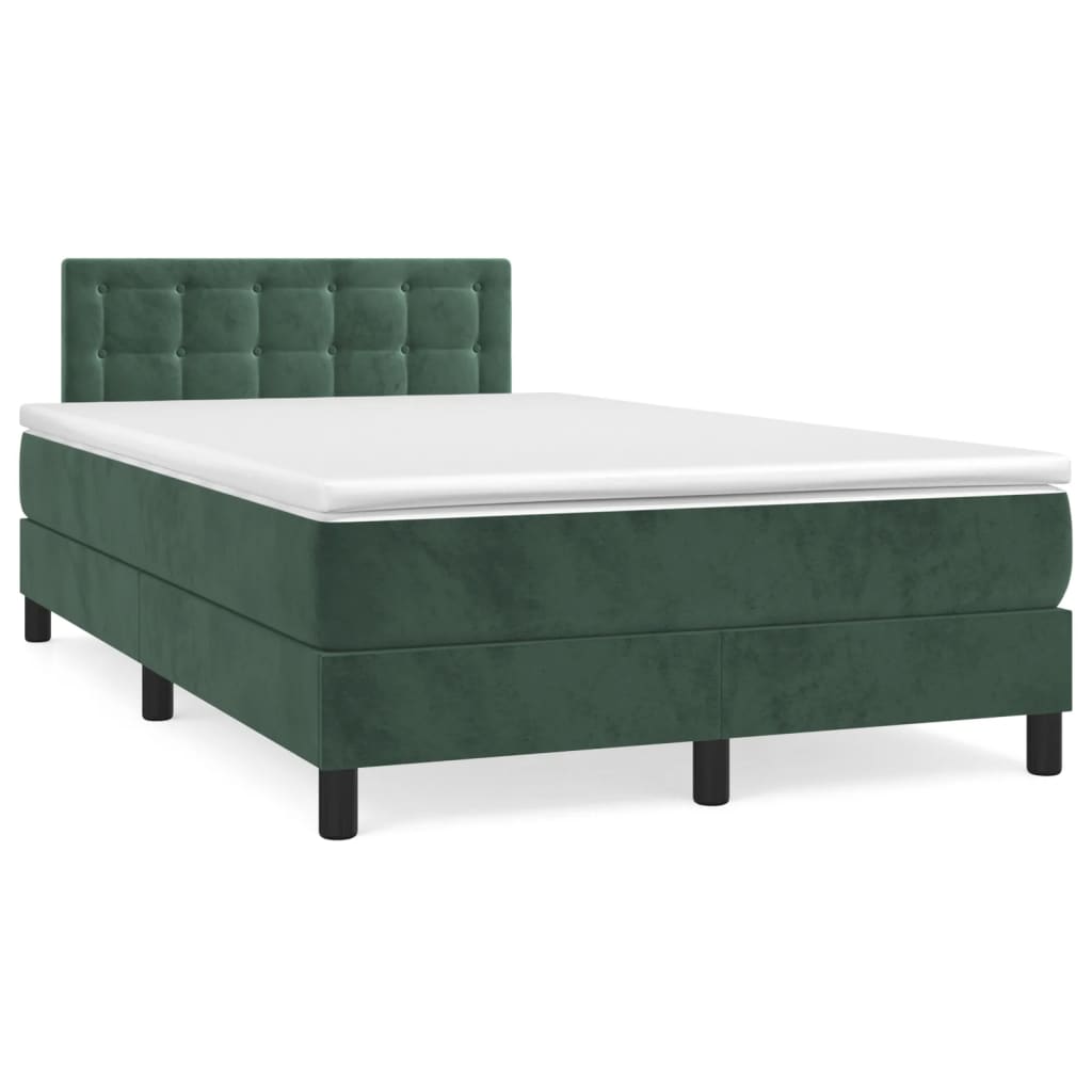 Cama box spring com colchão e luzes LED veludo verde-escuro