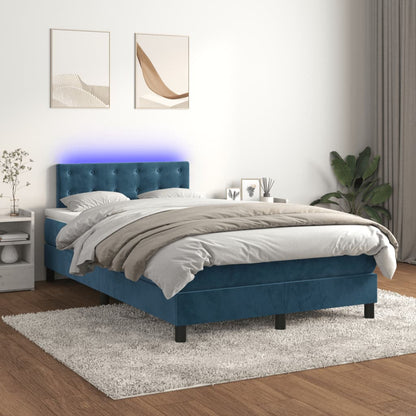 Cama box spring colchão LED 120x190cm couro artif. azul-escuro