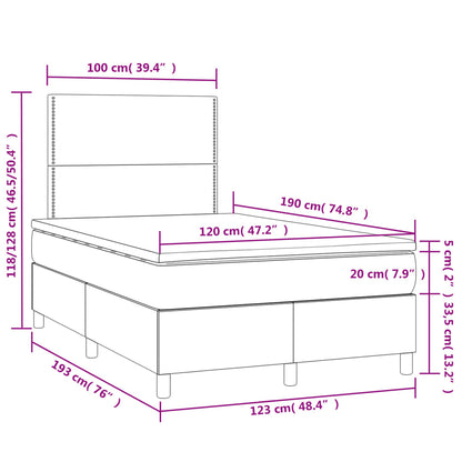 Cama box spring c/ colchão/LED 120x190cm tecido castanho-escuro