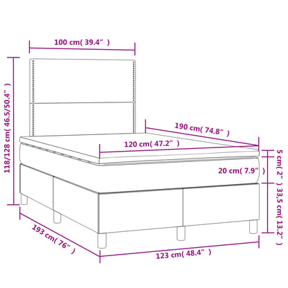 Cama box spring colchão/LED 120x190cm tecido cinza-acastanhado