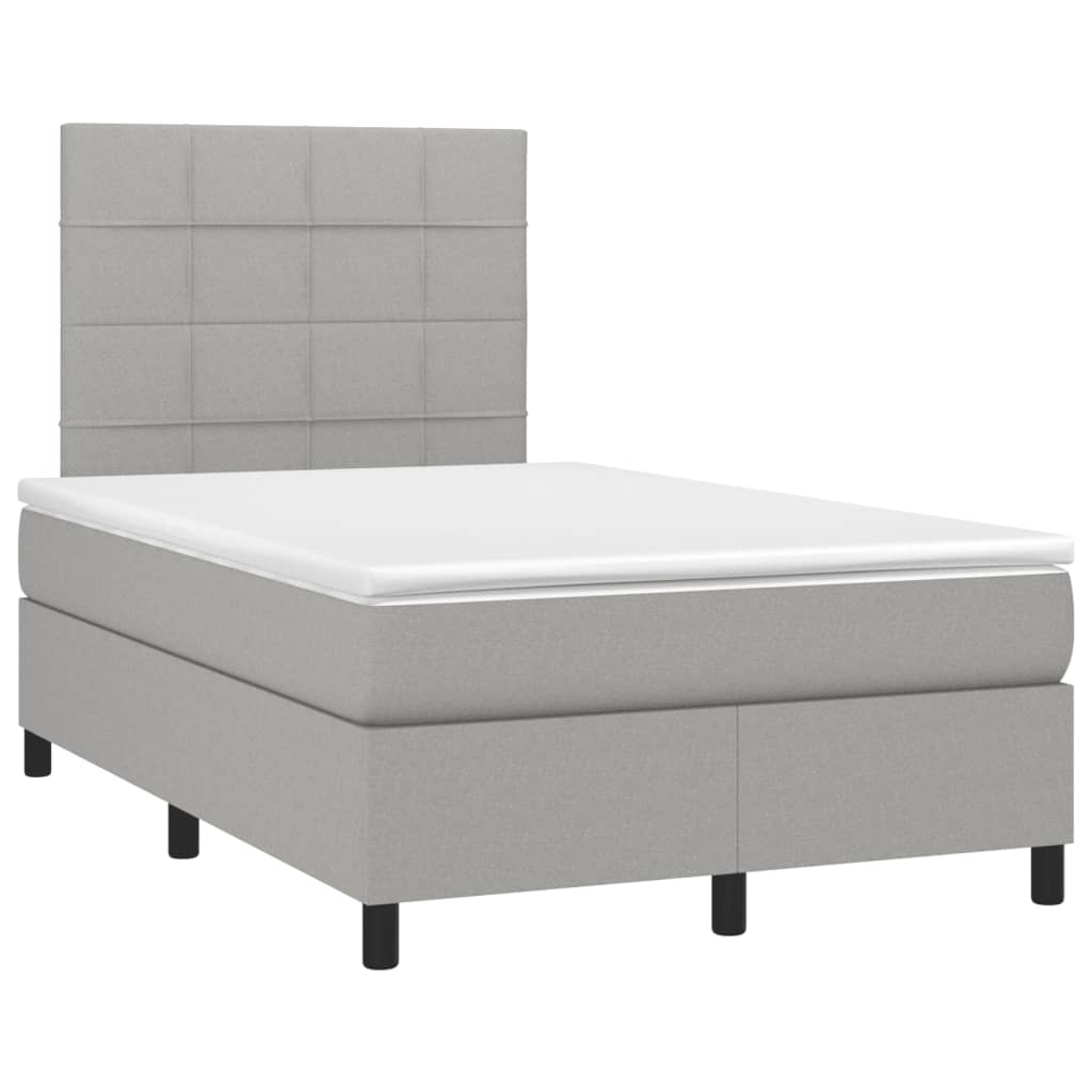 Cama box spring c/ colchão e LED 120x190 cm tecido cinza-claro