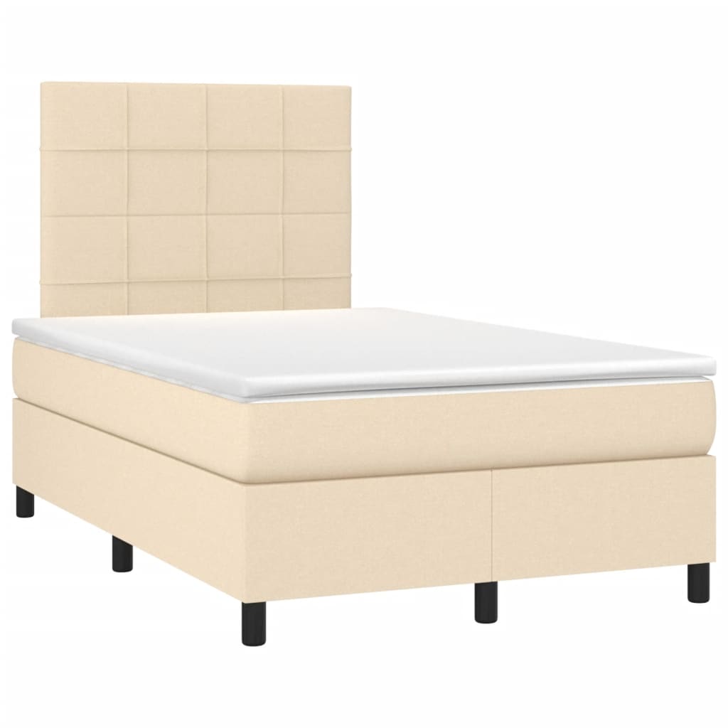 Cama box spring c/ colchão e LED 120x190 cm tecido cor creme