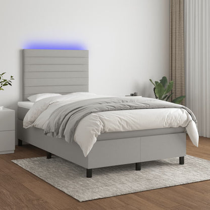 Cama box spring c/ colchão e LED 120x190 cm tecido cinza-claro