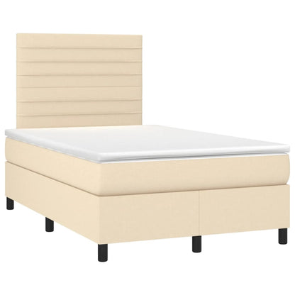 Cama box spring c/ colchão e LED 120x190 cm tecido cor creme