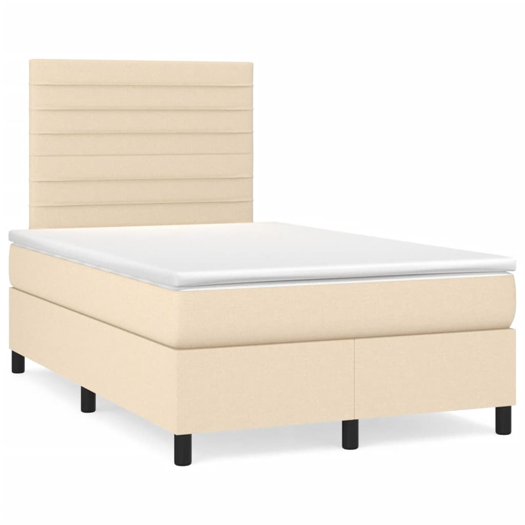 Cama box spring c/ colchão e LED 120x190 cm tecido cor creme