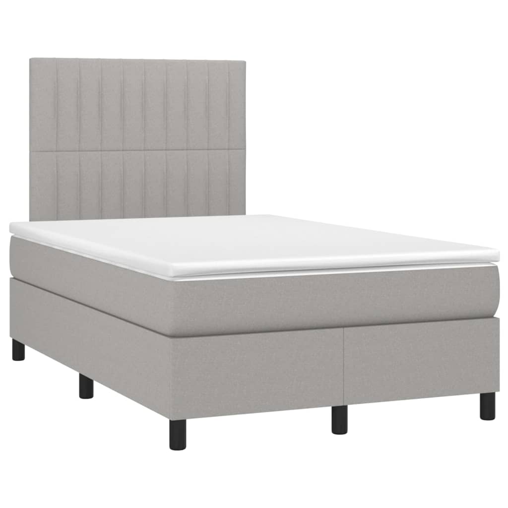 Cama box spring c/ colchão e LED 120x190 cm tecido cinza-claro