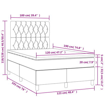 Cama box spring c/ colchão e LED 120x190 cm tecido cinza-claro