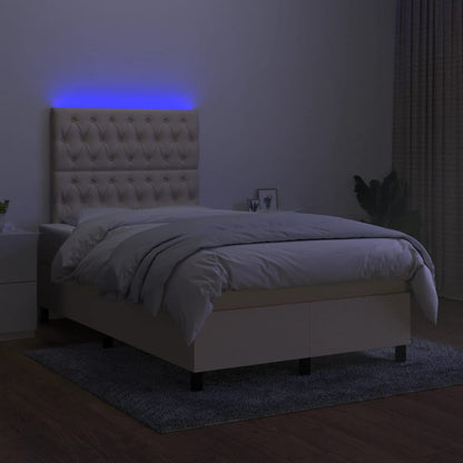 Cama box spring c/ colchão e LED 120x190 cm tecido cor creme