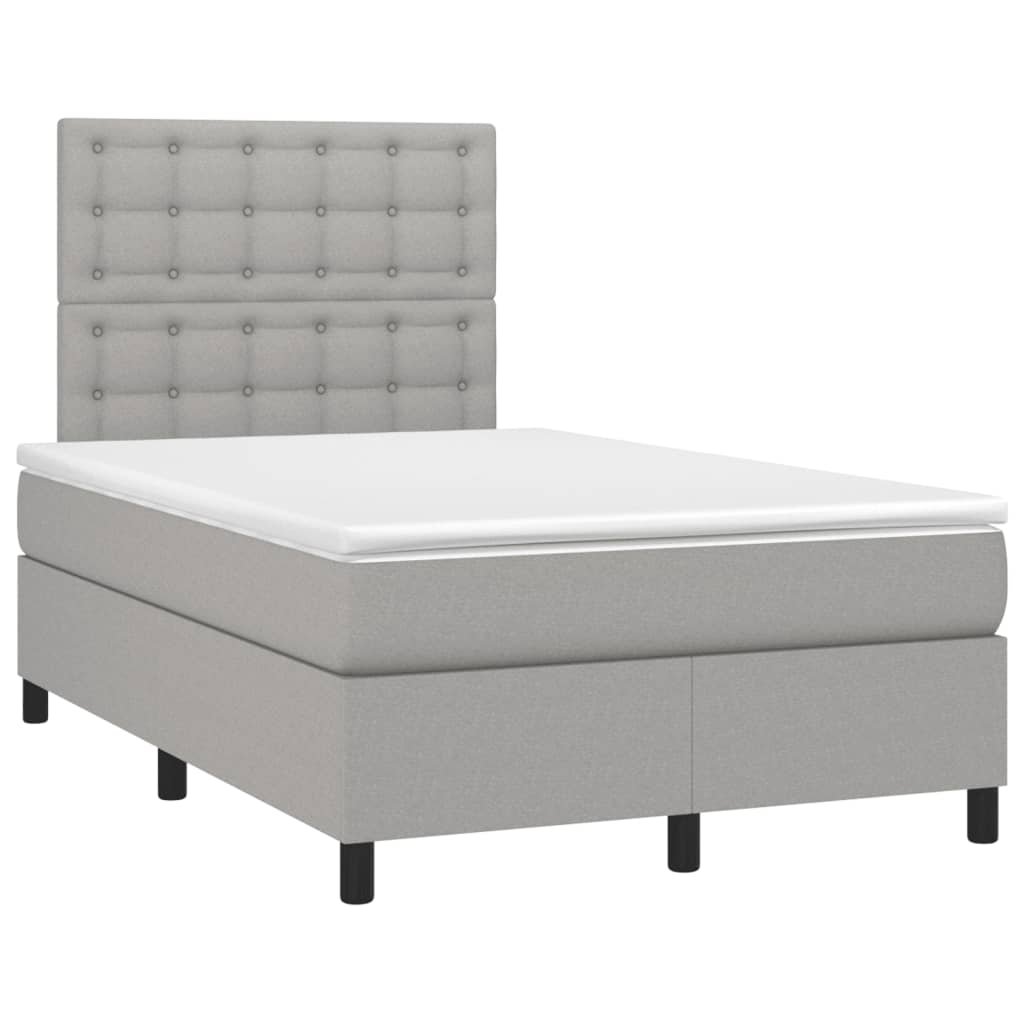 Cama box spring c/ colchão e LED 120x190 cm tecido cinza-claro