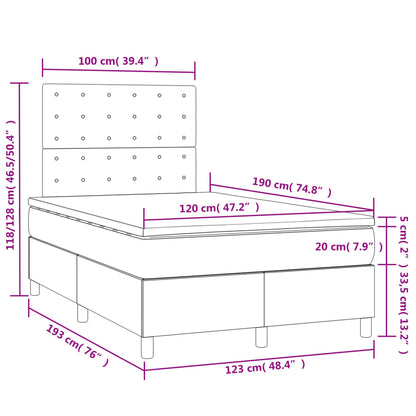 Cama box spring c/ colchão e LED 120x190 cm tecido cinza-claro