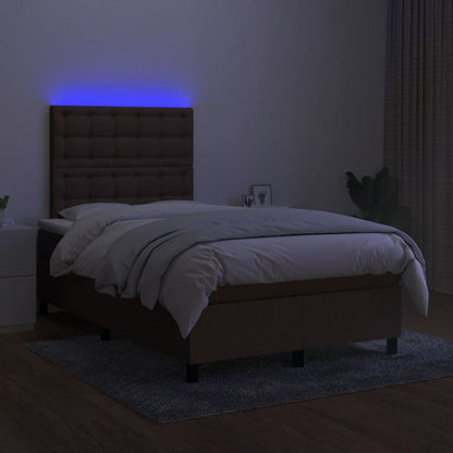 Cama box spring c/ colchão/LED 120x190cm tecido castanho-escuro