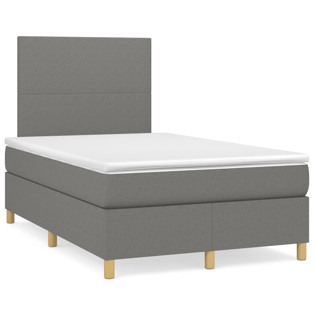 Cama box spring c/ colchão e LED 120x190 cm tecido cinza-escuro