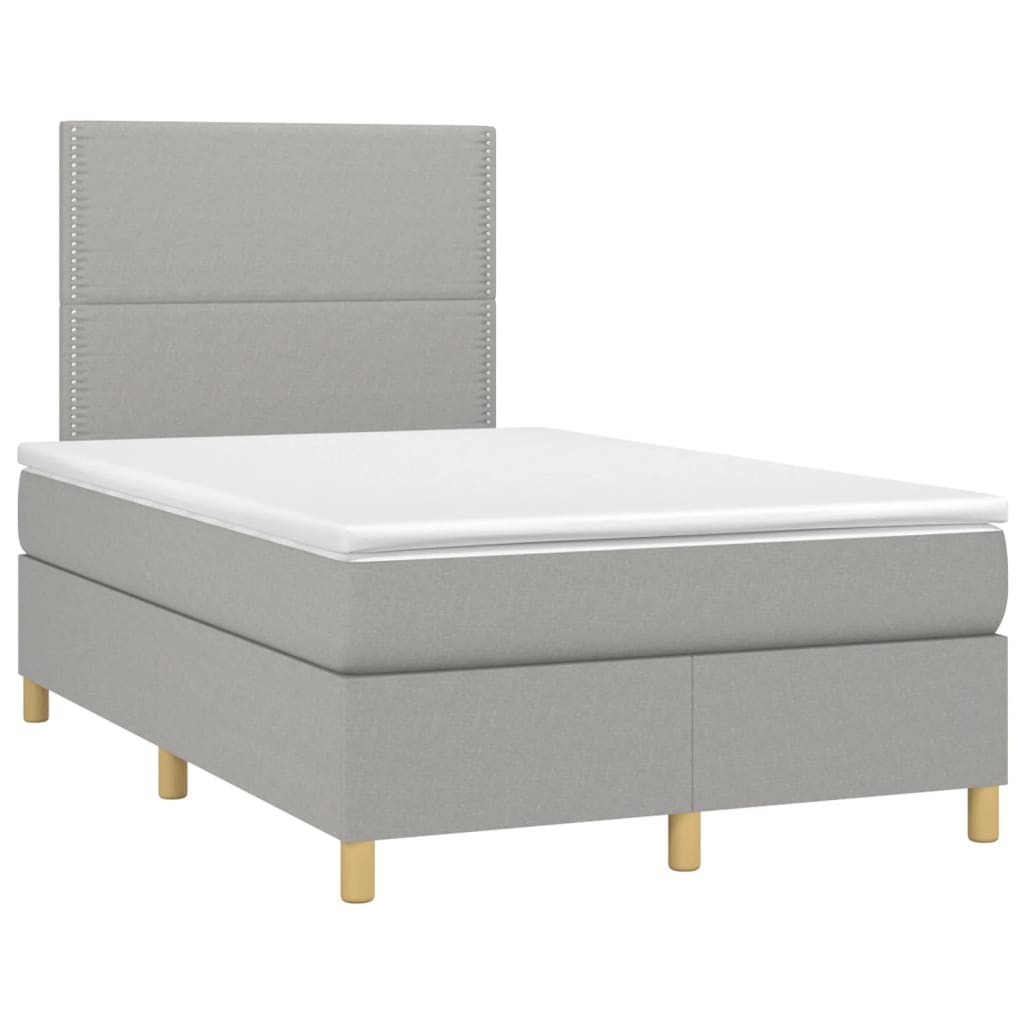 Cama box spring c/ colchão e LED 120x190 cm tecido cinza-claro