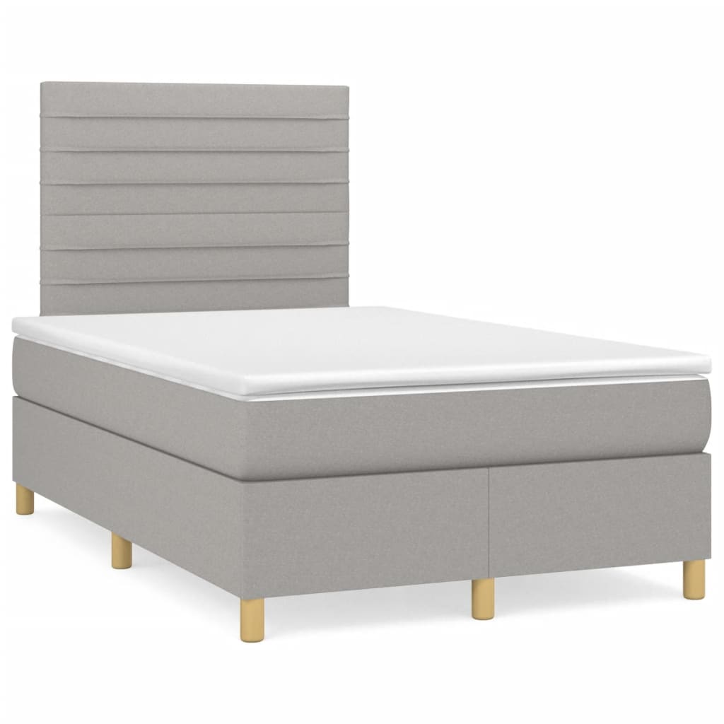 Cama box spring c/ colchão e LED 120x190 cm tecido cinza-claro