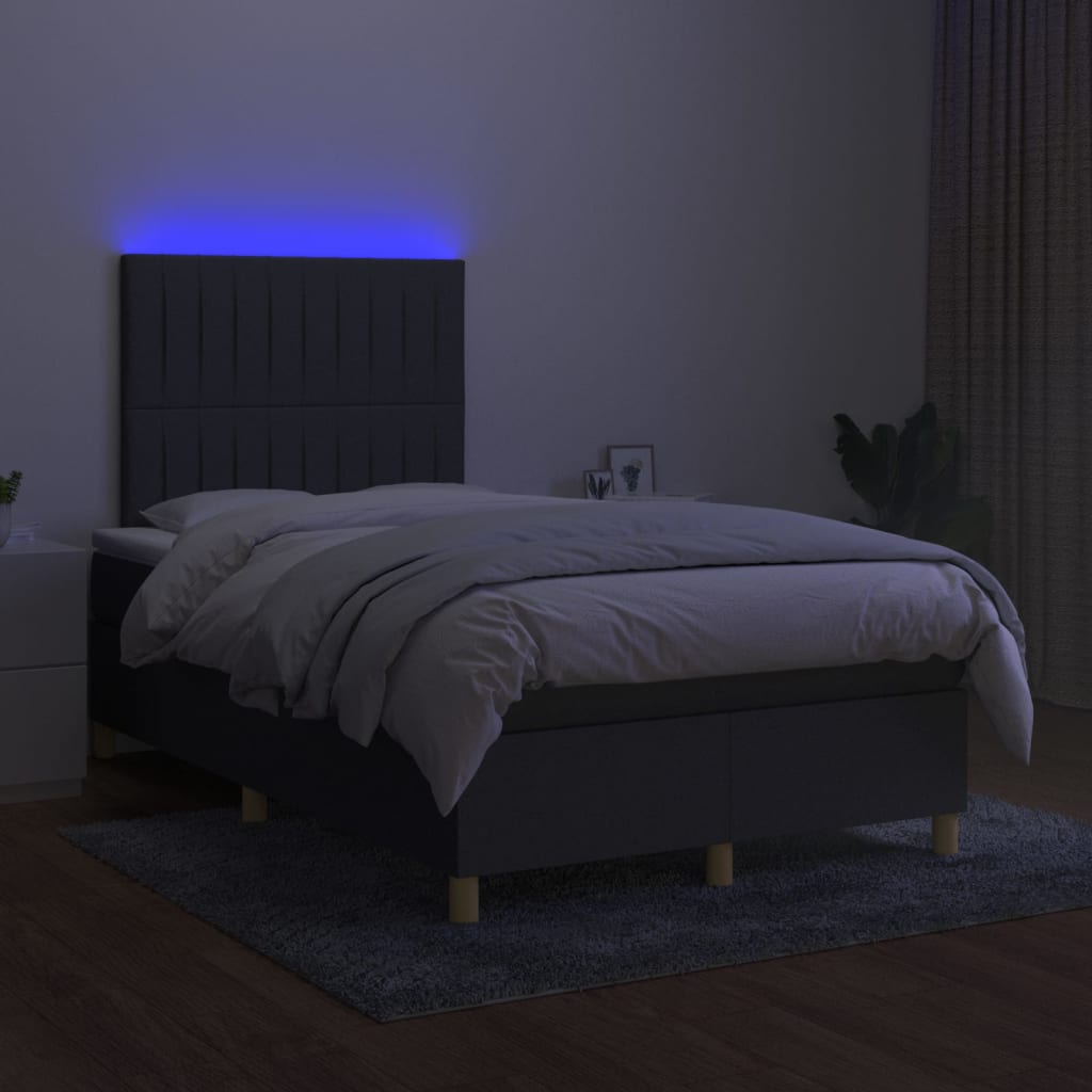 Cama box spring c/ colchão e LED 120x190 cm tecido cinza-escuro