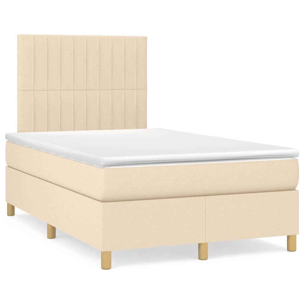 Cama box spring c/ colchão e LED 120x190 cm tecido cor creme