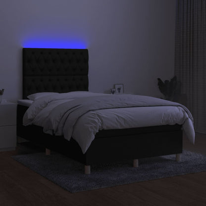 Cama box spring c/ colchão e LED 120x190 cm tecido preto