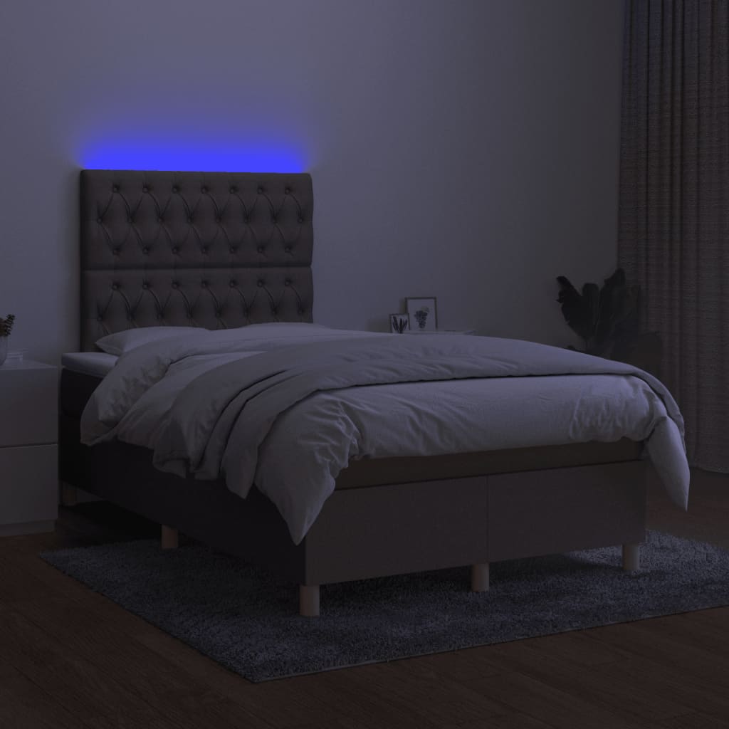 Cama box spring colchão/LED 120x190cm tecido cinza-acastanhado