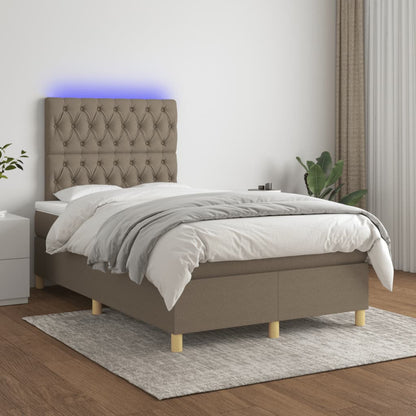 Cama box spring colchão/LED 120x190cm tecido cinza-acastanhado