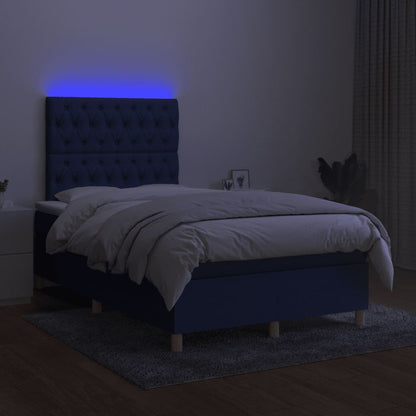 Cama box spring c/ colchão e LED 120x190 cm tecido azul