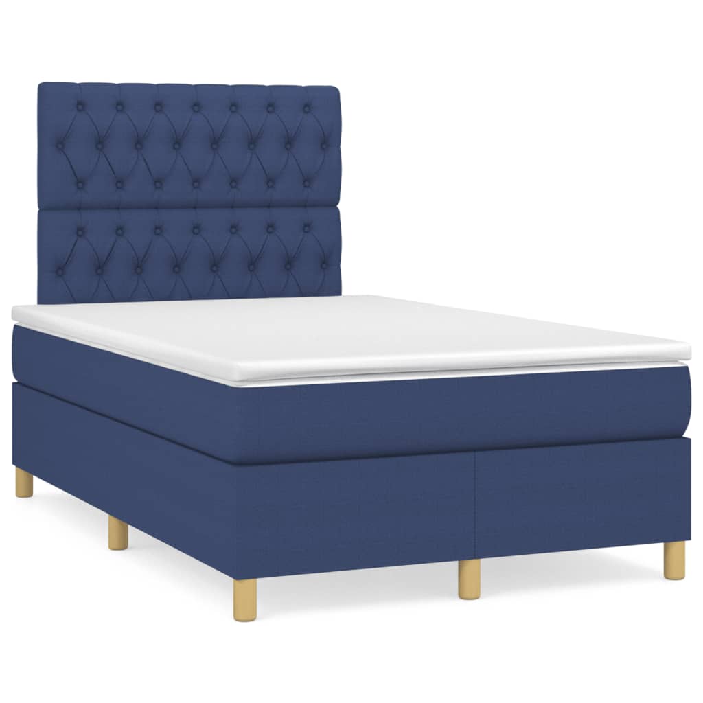 Cama box spring c/ colchão e LED 120x190 cm tecido azul