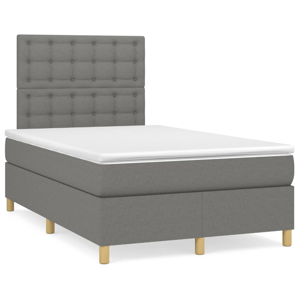 Cama box spring c/ colchão e LED 120x190 cm tecido cinza-escuro