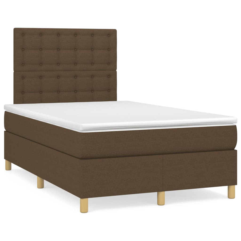 Cama box spring c/ colchão/LED 120x190cm tecido castanho-escuro