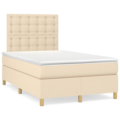 Cama box spring c/ colchão e LED 120x190 cm tecido cor creme