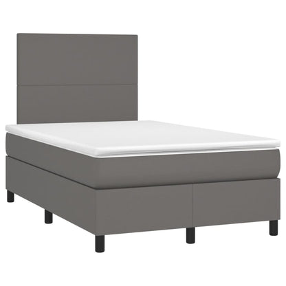 Cama box spring c/ colchão/LED 120x190cm couro artificial cinza