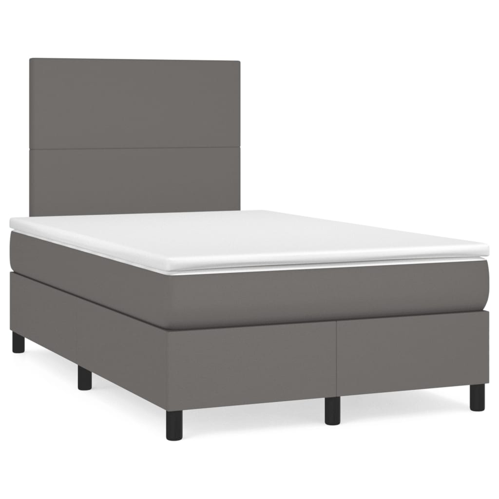 Cama box spring c/ colchão/LED 120x190cm couro artificial cinza